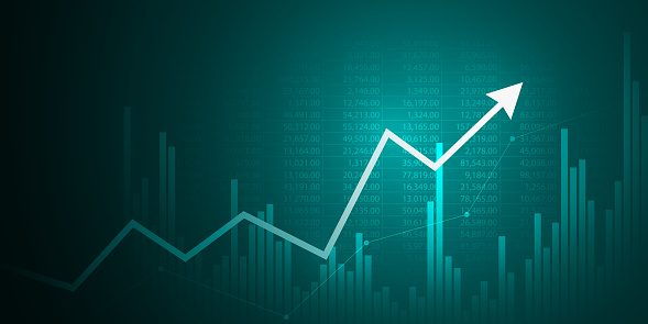 Financial Graph With Uptrend Line and Arrows in Stock Market Chalk Drawing Blackboard