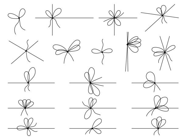 illustrazioni stock, clip art, cartoni animati e icone di tendenza di fiocchi di linea semplice sul nastro. arco su set di corde, linee e angoli design decorativo. bowknot per pacchetto o lettera, diario pianificatore divisori vettoriali decenti - nodo