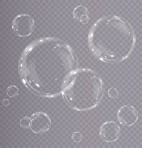 collection of realistic soap bubbles. bubbles are located on a transparent background. vector flying soap bubble. bubble  water glass bubble realistic - bubble 幅插畫檔、美工圖案、卡通及圖標