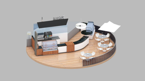 Isometric view of a  coffee shop, bakery shop, 3d rendering.