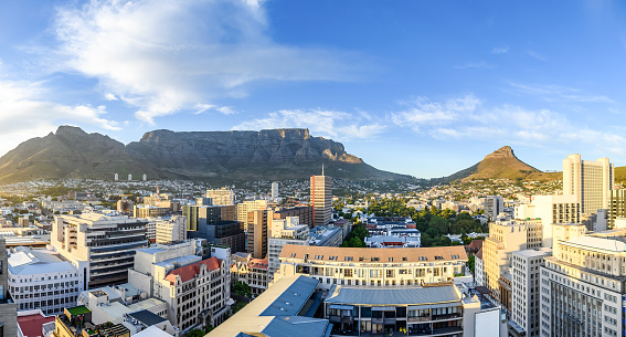 Panorama Cape Town City Centre with Table Mountain Early Morning, Western Cape, South Africa