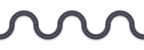 ilustrações de stock, clip art, desenhos animados e ícones de road template. high view. curve asphalt highway. winding path or route. vector illustration. - windy road