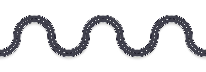 Road template. High view. Curve asphalt highway. Winding path or route. Vector illustration.