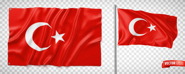 vector realistic turkish flags - türk bayrağı stock illustrations