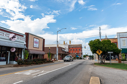 Eufaula, Alabama, USA - August 13, 2022: Main street in historic downtown Troy.