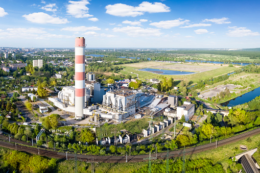 Aerial view of coal-fired power plant in Szczecin, Poland