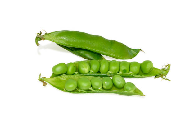 istock Sweet fresh green peas isolated on white background 1420955629