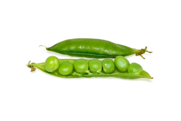 istock Sweet fresh green peas isolated on white background 1420955630