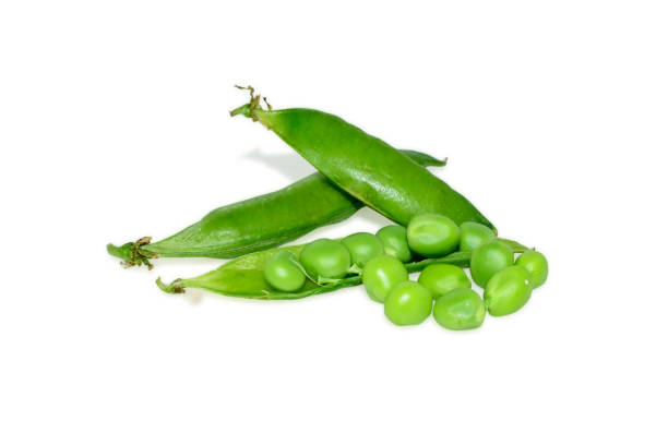 istock Sweet fresh green peas isolated on white background 1420955924