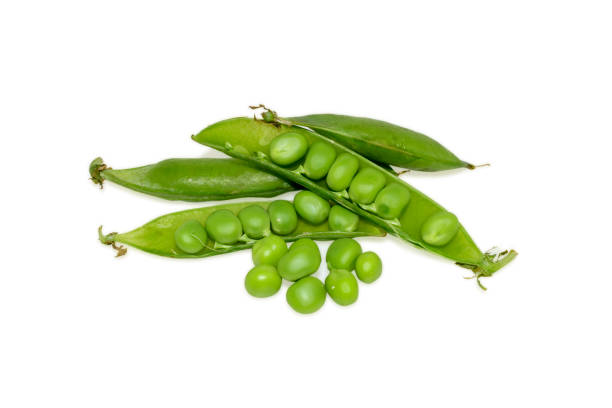 istock Sweet fresh green peas isolated on white background 1420955996