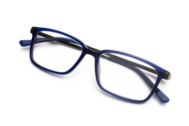 istock Pair of blue eyeglasses on a white background 1420958398