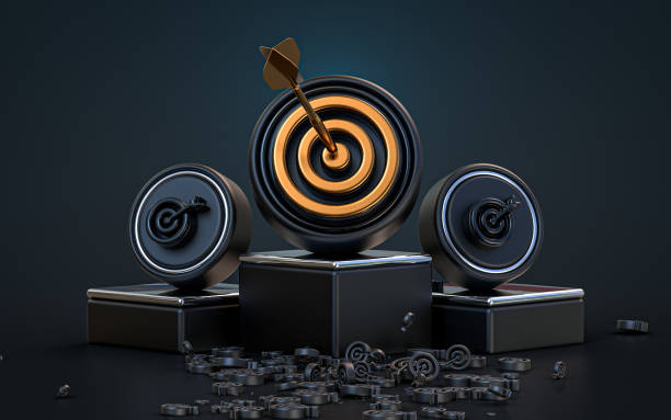 istock bullseye arrow sign 3d rendering abstract look dark realistic iconic e 1420958792