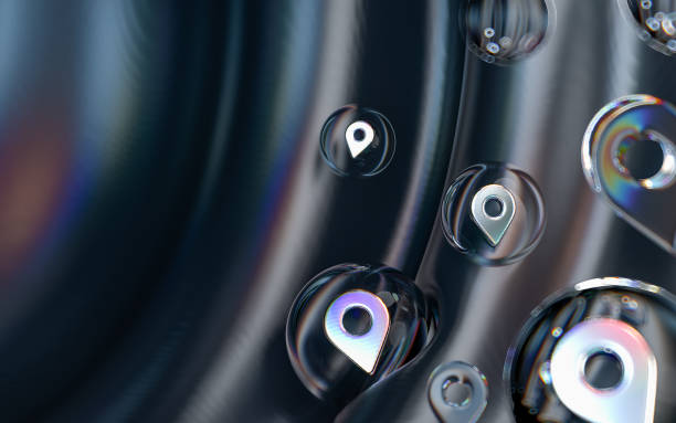 istock location icon inside bubble glass geometric shapes on colorful abstract 1420958797