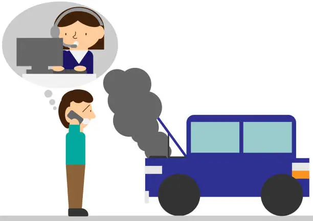 Vector illustration of A person who contacts the operator because the car breaks down