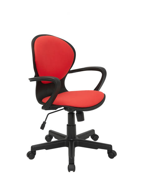 istock red office fabric armchair on wheels isolated on white background, side view 1420963792