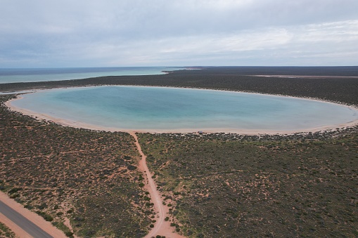 Drone photo of the shark bay lagoon in Western Australia