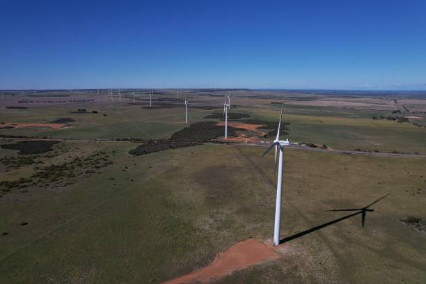 istock Drone photo of wind turbines in the paddock 1420965623