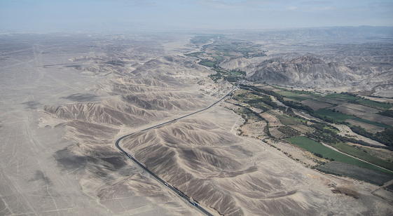 Aerial view of the desert of Nazca seen from above