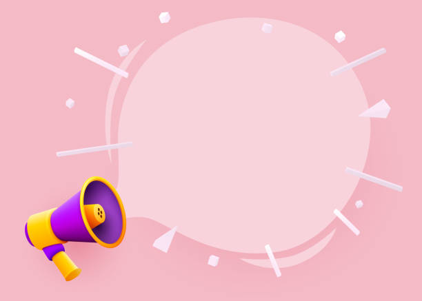 istock 3d megaphone speaker or loudspeaker bullhorn for announce promotion with message bubble. Megaphone 3d loud hailer mockup. Vector illustration. 1420972112