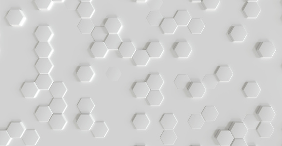 Geometric hexagons white color, luxury abstract background. 3d rendering illustration.