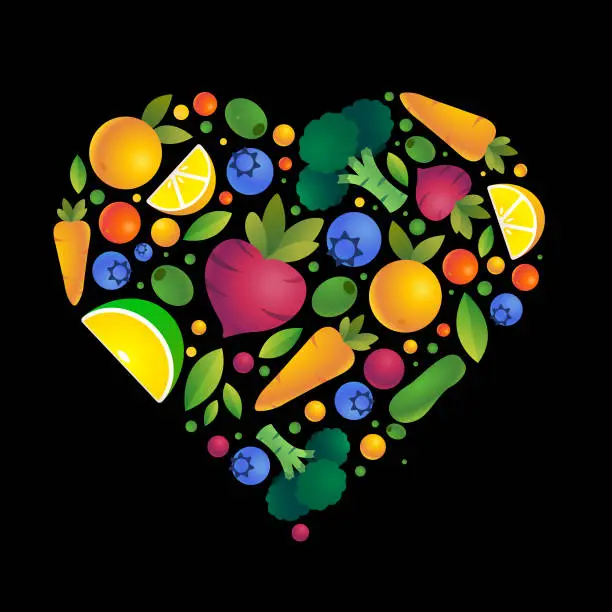 Vector illustration of Heart shape design with healthy foods