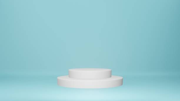 istock White minimal podium with blue scene background, mock up, geometry shape platform for product display, modern stage. 3D render illustration. 1420977502
