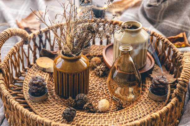 istock Cozy autumn composition with decorative details, candles. 1420978171