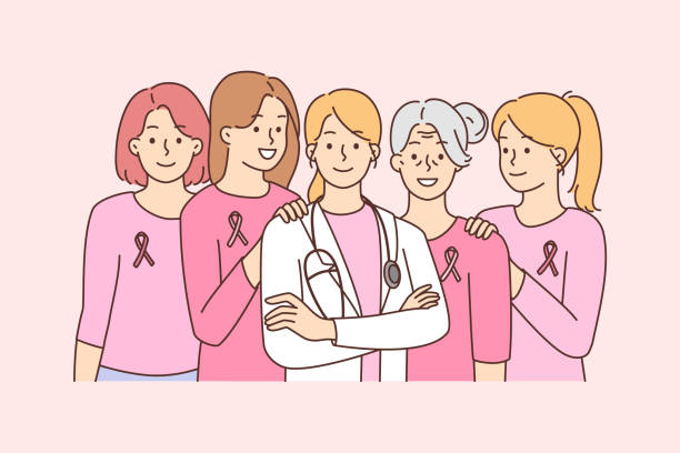 ilustrações de stock, clip art, desenhos animados e ícones de healthy women beat cancer and female oncologist - doctor vector radiologist happiness