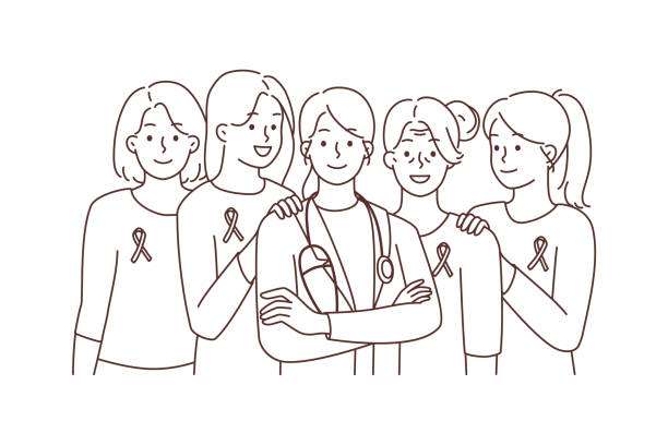ilustrações de stock, clip art, desenhos animados e ícones de healthy women beat cancer and female oncologist - doctor vector radiologist happiness