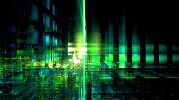 istock Abstract glowing geometric background. Modern digital technologies, an element of design and decoration. Geometric fantasy glow neon line background, technology banner. 3d render 1420980179
