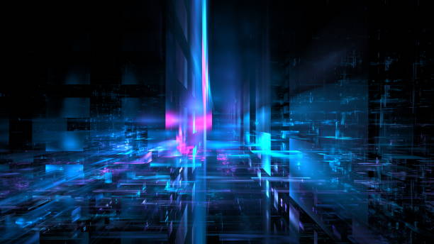 istock Abstract glowing geometric background. Modern digital technologies, an element of design and decoration. Geometric fantasy glow neon line background, technology banner. 3d render 1420980189