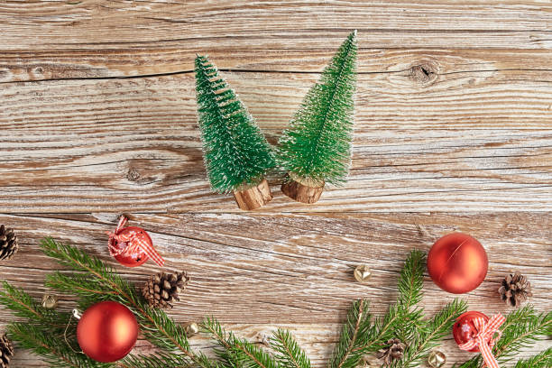 istock Christmas greeting banner on wooden backround, flat lay 1420980275