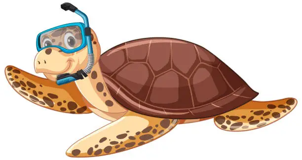 Vector illustration of Cute turtle cartoon character snorkeling goggles