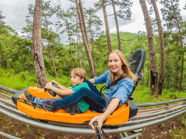 istock Mother and son on the alpine coaster 1420982410