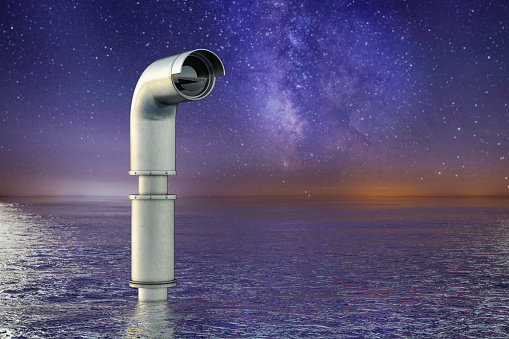 Submarine Periscope on the Sea Surface at Night. 3D Render