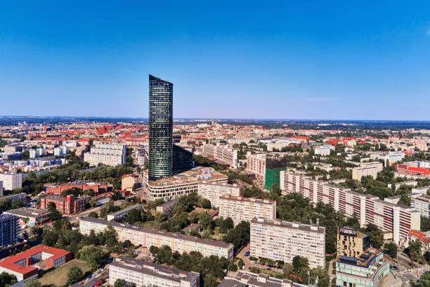 istock Wroclaw cityscape with Sky Tower skyscraper, aerial view 1420982721