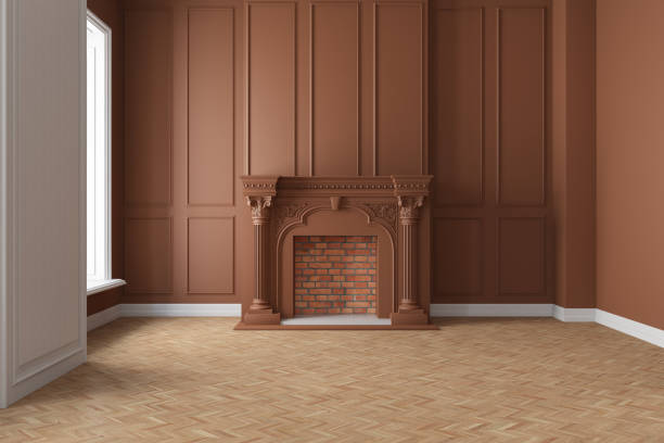 istock Unfurnished Living Room with Fireplace 1420983029