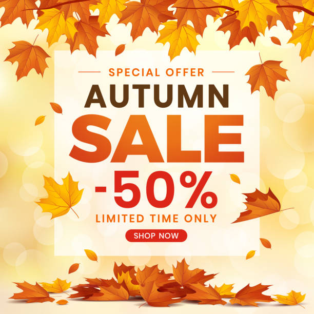 ilustraciones, imágenes clip art, dibujos animados e iconos de stock de otoño venta banner fondo con hojas. - otoño