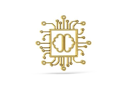 Golden 3d artificial intelligence icon isolated on white background - 3d render