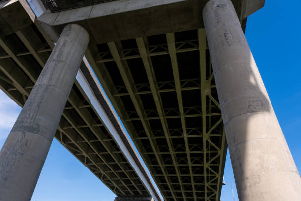 istock View Underneath a Large Bridge Highway on a Sunny Day with Blue Sky 1420987283