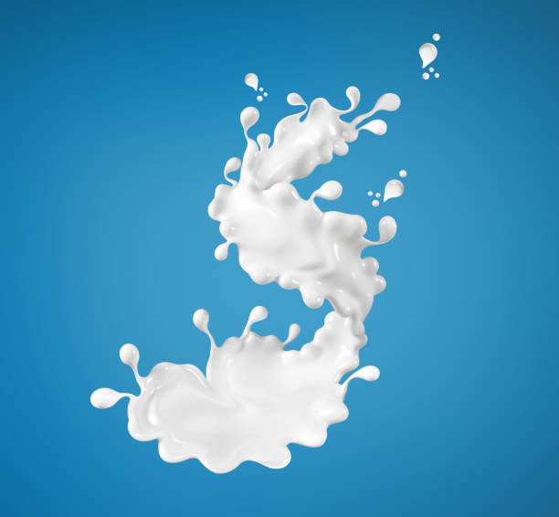 istock Milk or yogurt splash on blue background, food illustration, 3d rendering 1420987587