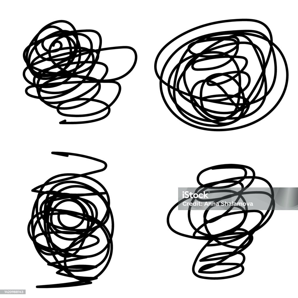 Набор различных нарисованных вручную грубых круглых каракулей. Каракули - Векторная графика Абстрактный роялти-фри Набор различных нарисованных вручную грубых круглых каракулей. Каракули - Векторная графика Абстрактный роялти-фри