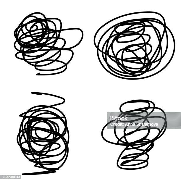 Набор Различных Нарисованных Вручную Грубых Круглых Каракулей Каракули — стоковая векторная графика и другие изображения на тему Абстрактный