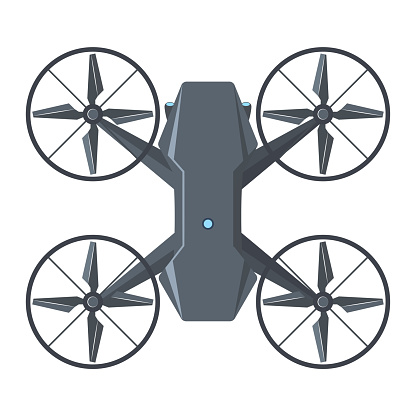 Black air drone isolated on white background. Quadcopter top view.