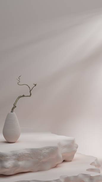 istock Abstract minimal mobile background with podium, stand, 3d render. Pastel colors architectural background. Natural stones, shadow on the wall 1420989612