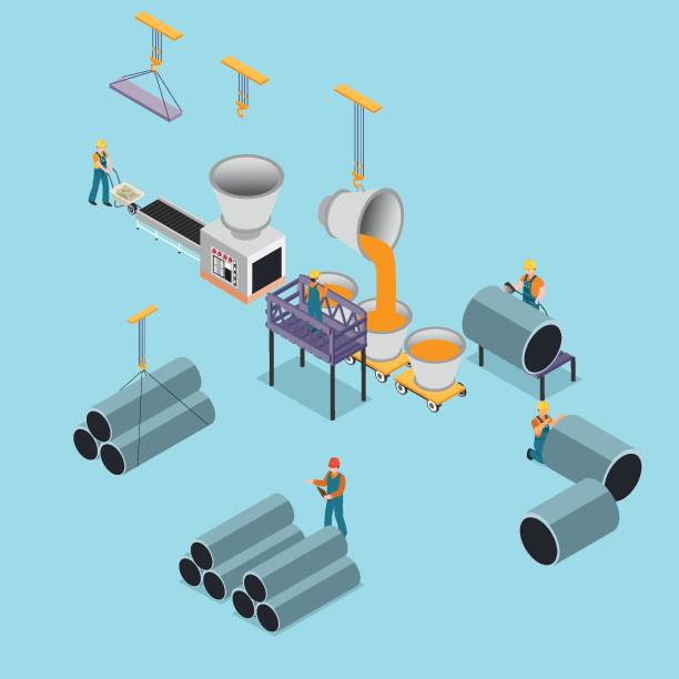 Steel Workers in Metallurgy Process isometric 3d Steel Workers in Metallurgy Process isometric 3d vector illustration concept for banner, website, illustration, landing page, flyer, etc. steel mill stock illustrations