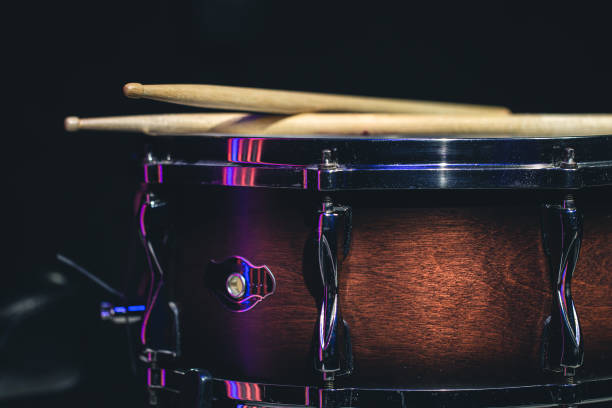 istock Close-up, snare drum on a dark background isolated, copy space. 1420994173