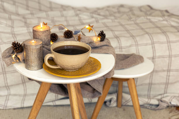 istock Cozy autumn composition with a cup of tea and decorative details. 1420995938