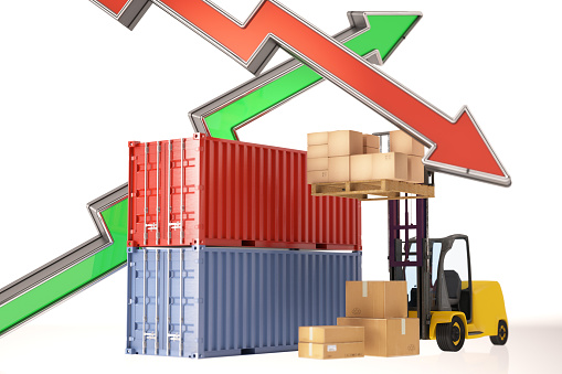 Cargo Transportation and Logistics Prices with Arrows. 3D Render