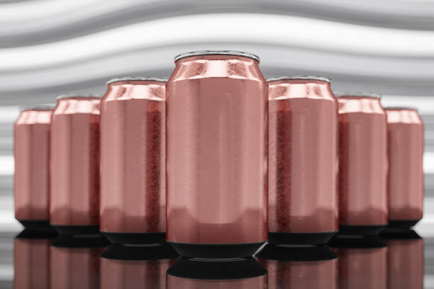 Series of blank pop cans or soda cans lined up